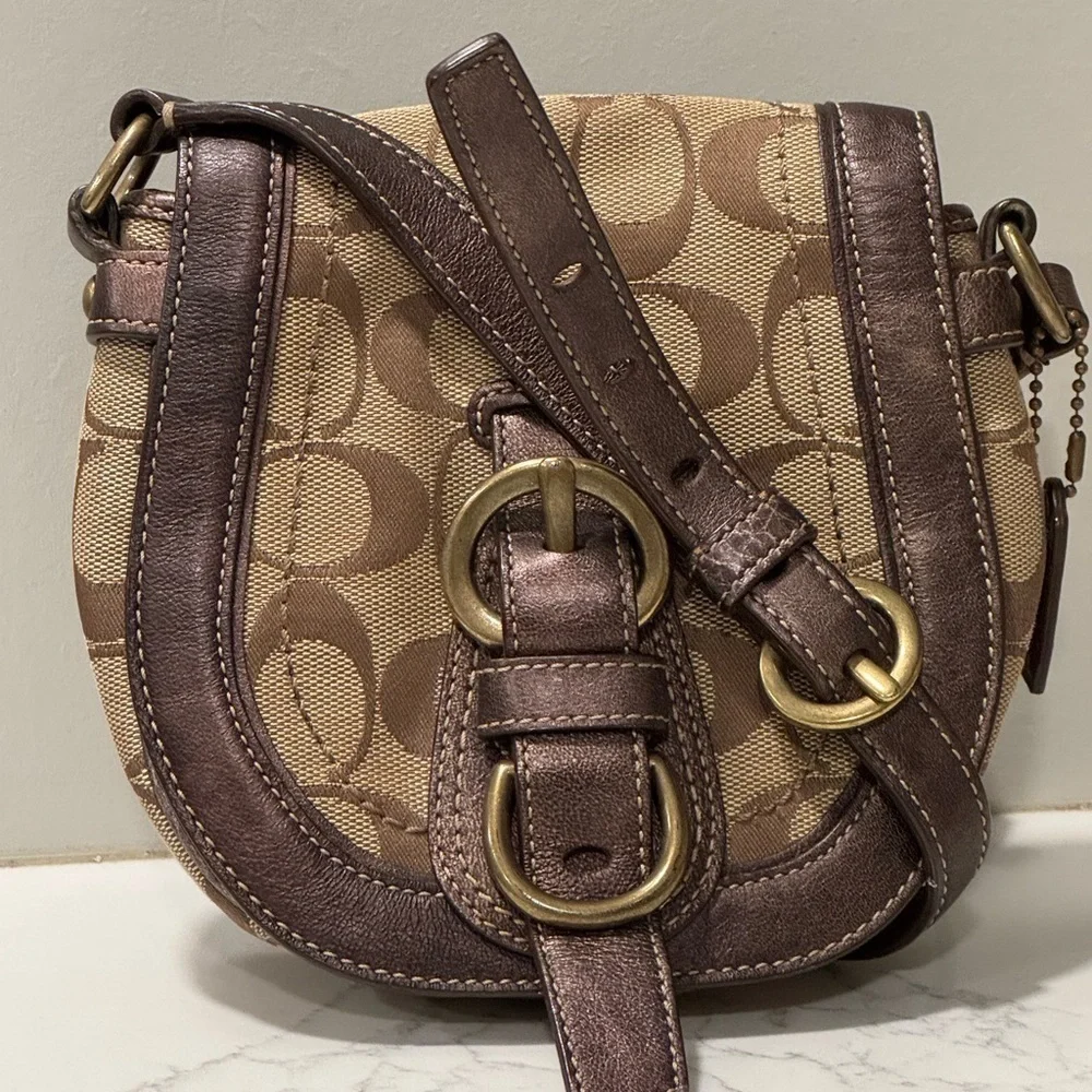 Coach Signature Brown and Tan Vintage Y2K Crossbody Bag - Picture 2 of 11